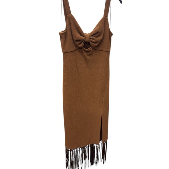 Adrianna Papell Brown Midi Dress with Fringe - Picture 2 of 2